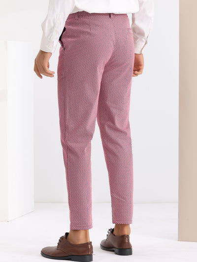 Dots Pattern Printed Dress Pants for Men's Slim Fit Flat Front Trouser
