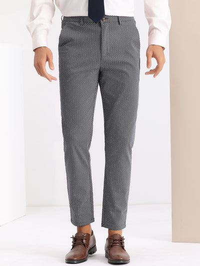 Dots Pattern Printed Dress Pants for Men's Slim Fit Flat Front Trouser
