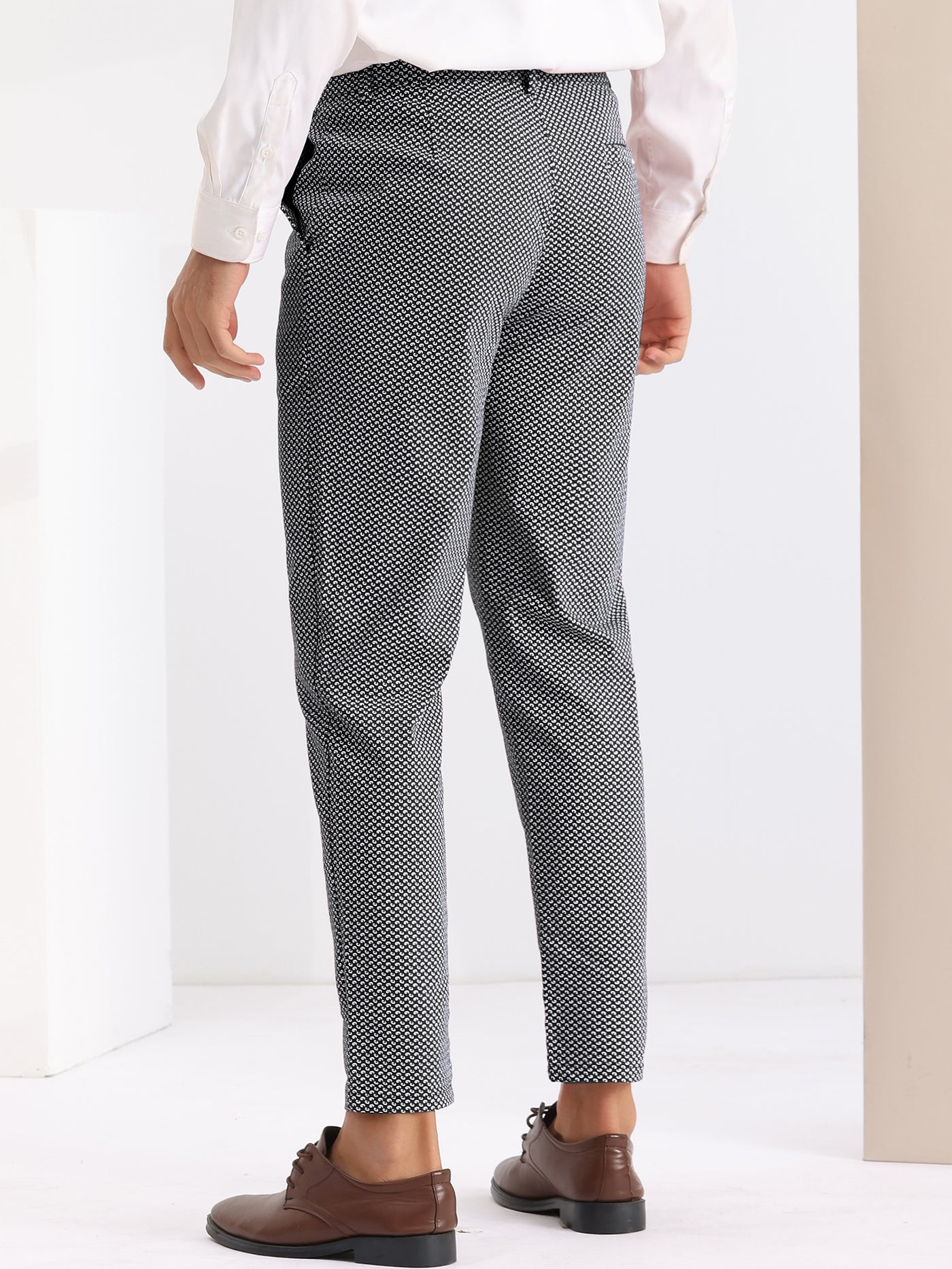 Bublédon Dots Pattern Printed Dress Pants for Men's Slim Fit Flat Front Trouser