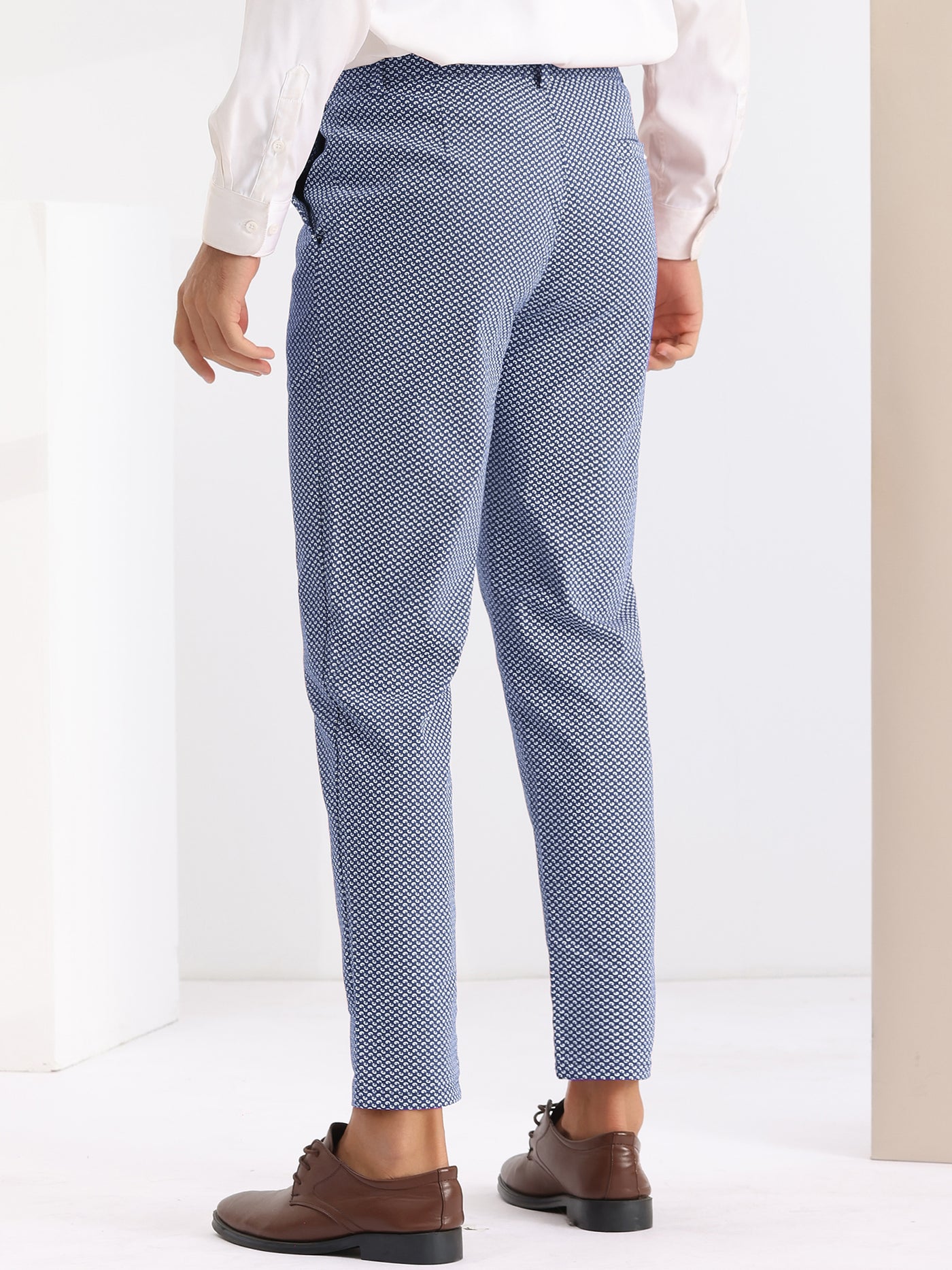 Bublédon Dots Pattern Printed Dress Pants for Men's Slim Fit Flat Front Trouser