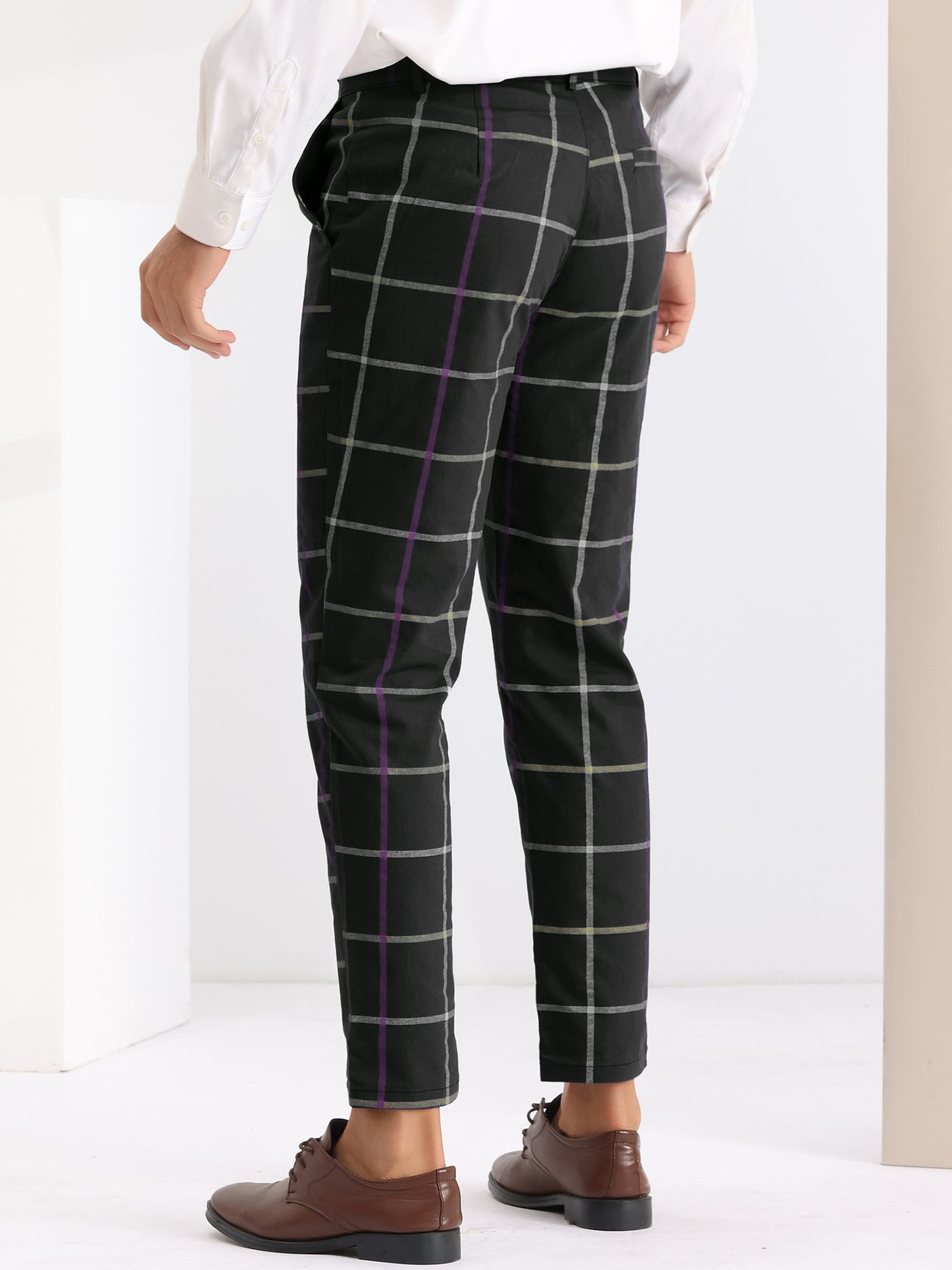 Bublédon Plaid Tapered Zipper Flat Front Formal Dress Pants
