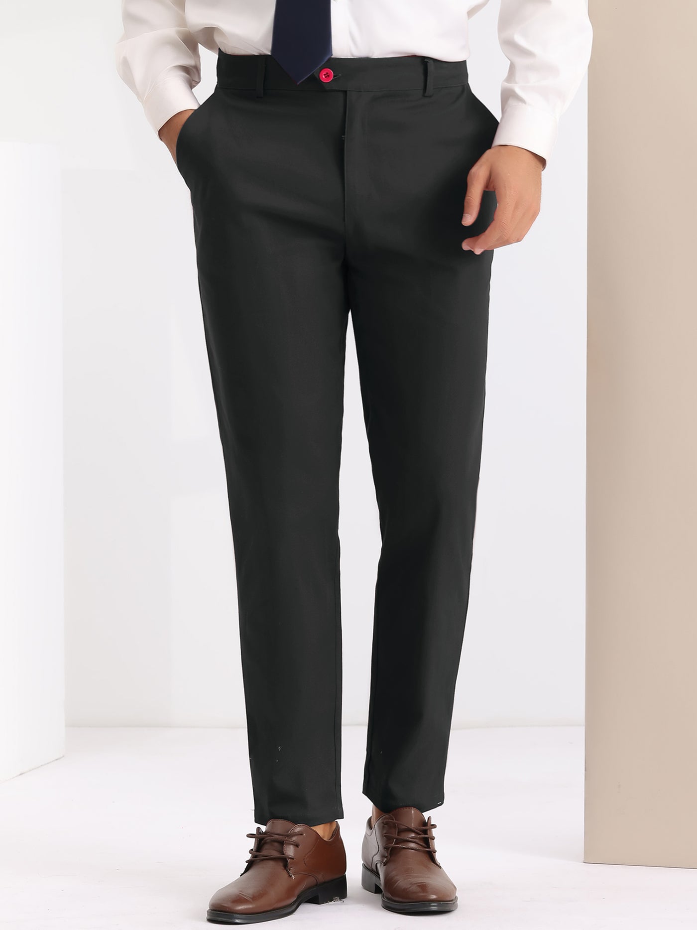 Bublédon Slim Fit Dress Pants Flat Front Stretch Solid Office Trouser