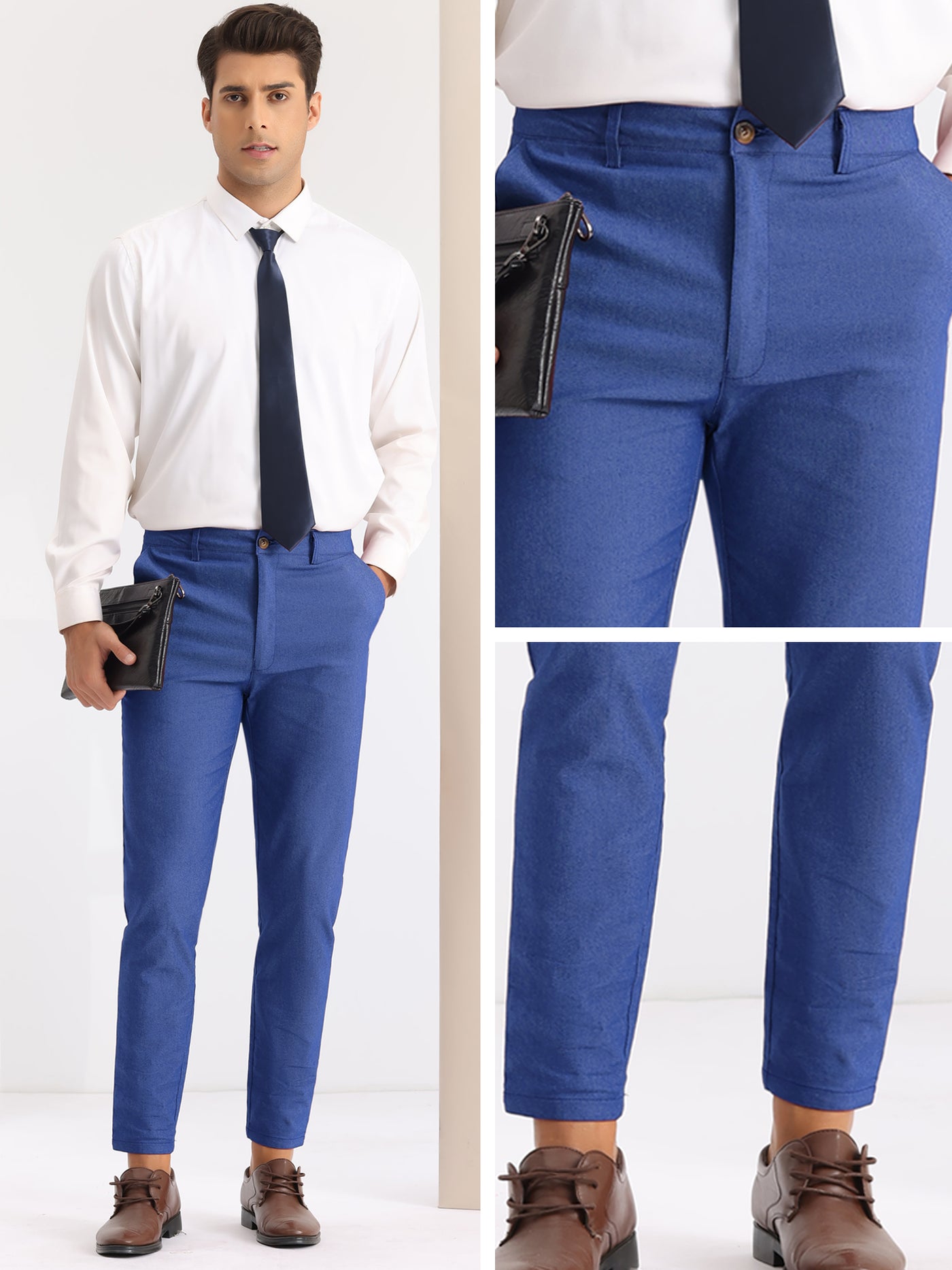 Bublédon Dress Pants for Men's Slim Fit Flat Front Business Prom Skinny Tapered Chino Trousers