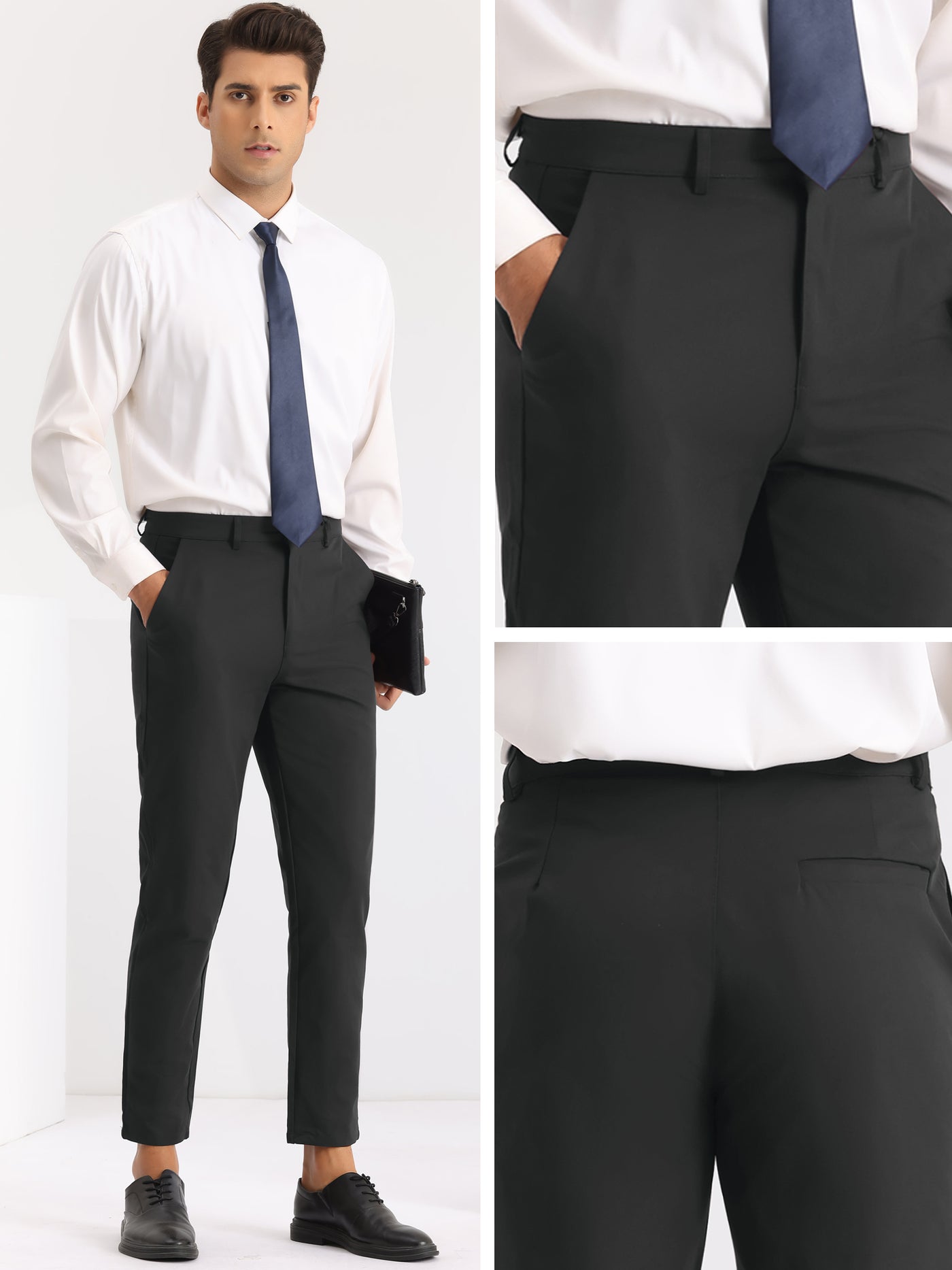 Bublédon Slim Fit Flat Front Work Office Tapered Chino Dress Pants