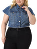 Plus Size Denim Vest Tops for Women Y2K Button Down Short Sleeve Streetwear Jean Jacket