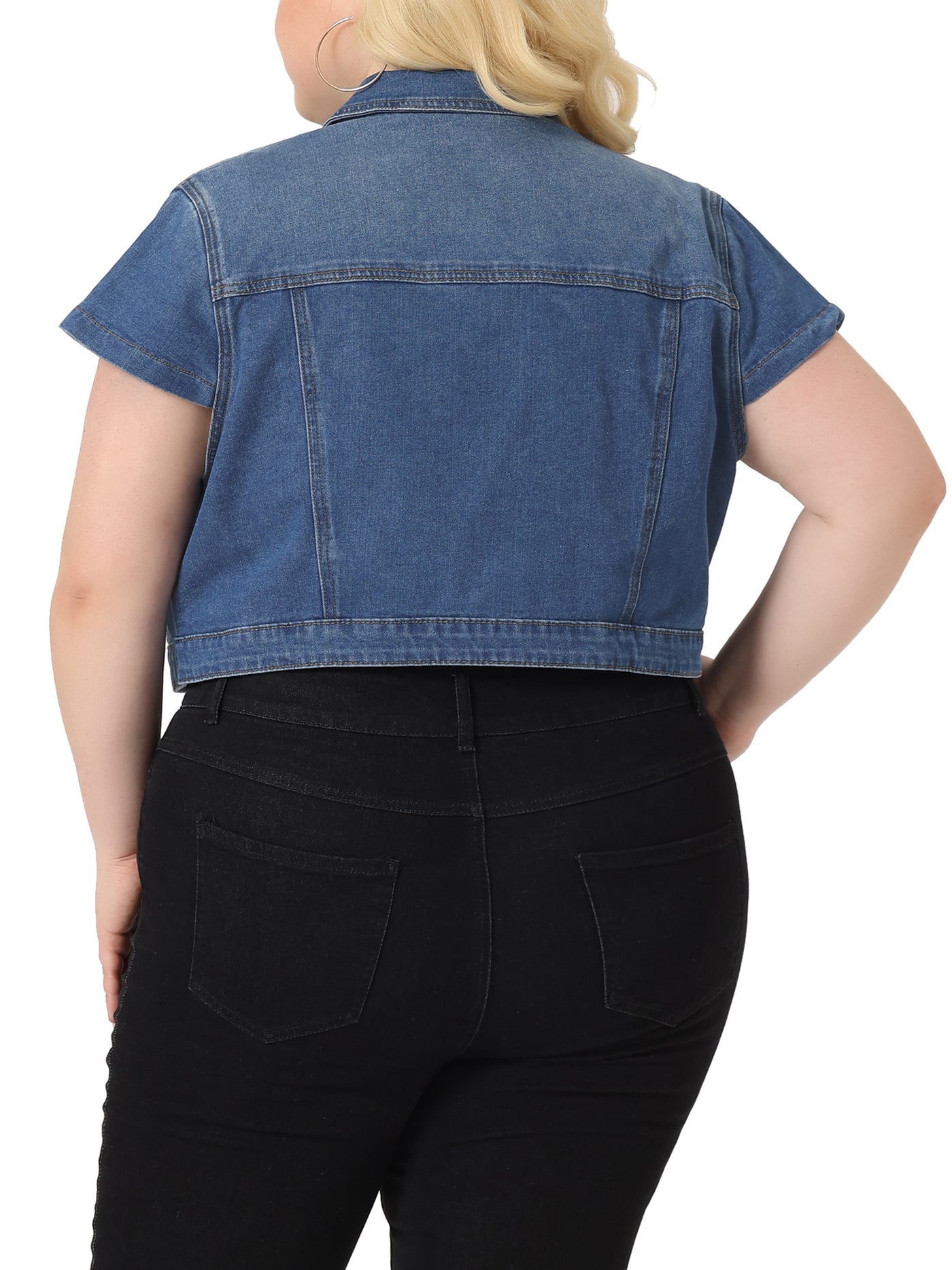 Bublédon Plus Size Denim Vest Tops for Women Y2K Button Down Short Sleeve Streetwear Jean Jacket