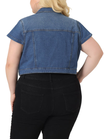 Plus Size Denim Vest Tops for Women Y2K Button Down Short Sleeve Streetwear Jean Jacket