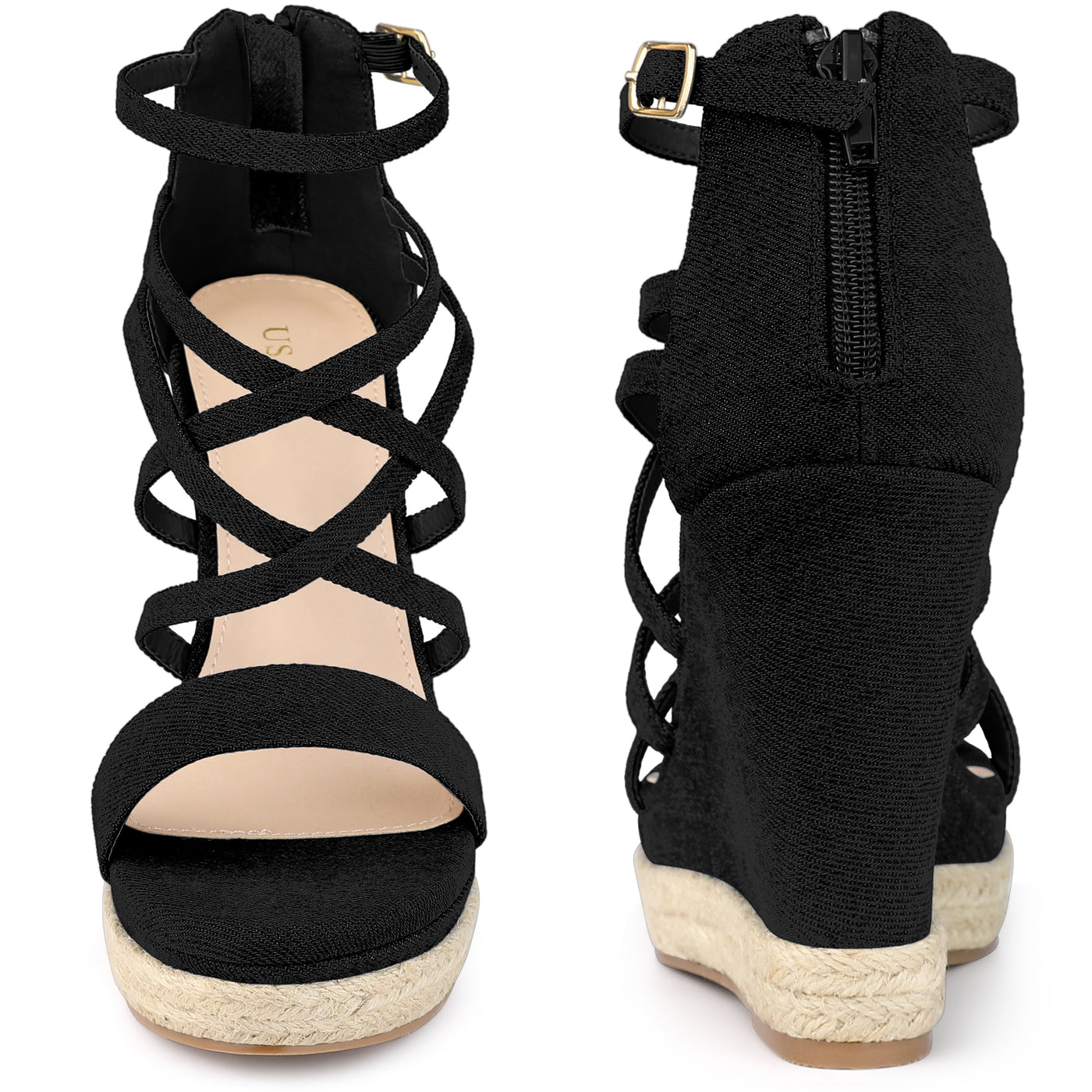 Bublédon Platform Denim Strappy Wedge Heel Sandals for Women