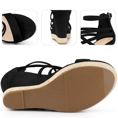 Platform Denim Strappy Wedge Heel Sandals for Women