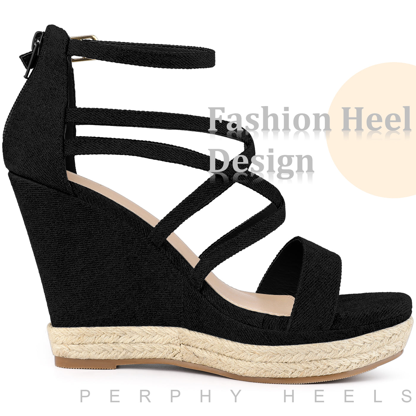 Bublédon Platform Denim Strappy Wedge Heel Sandals for Women