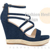 Platform Denim Strappy Wedge Heel Sandals for Women