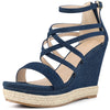 Platform Denim Strappy Wedge Heel Sandals for Women