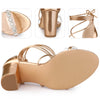 Crystal Rhinestones Strap Lace Up Chunky Heel Sandals for Women