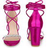 Crystal Rhinestones Strap Lace Up Chunky Heel Sandals for Women