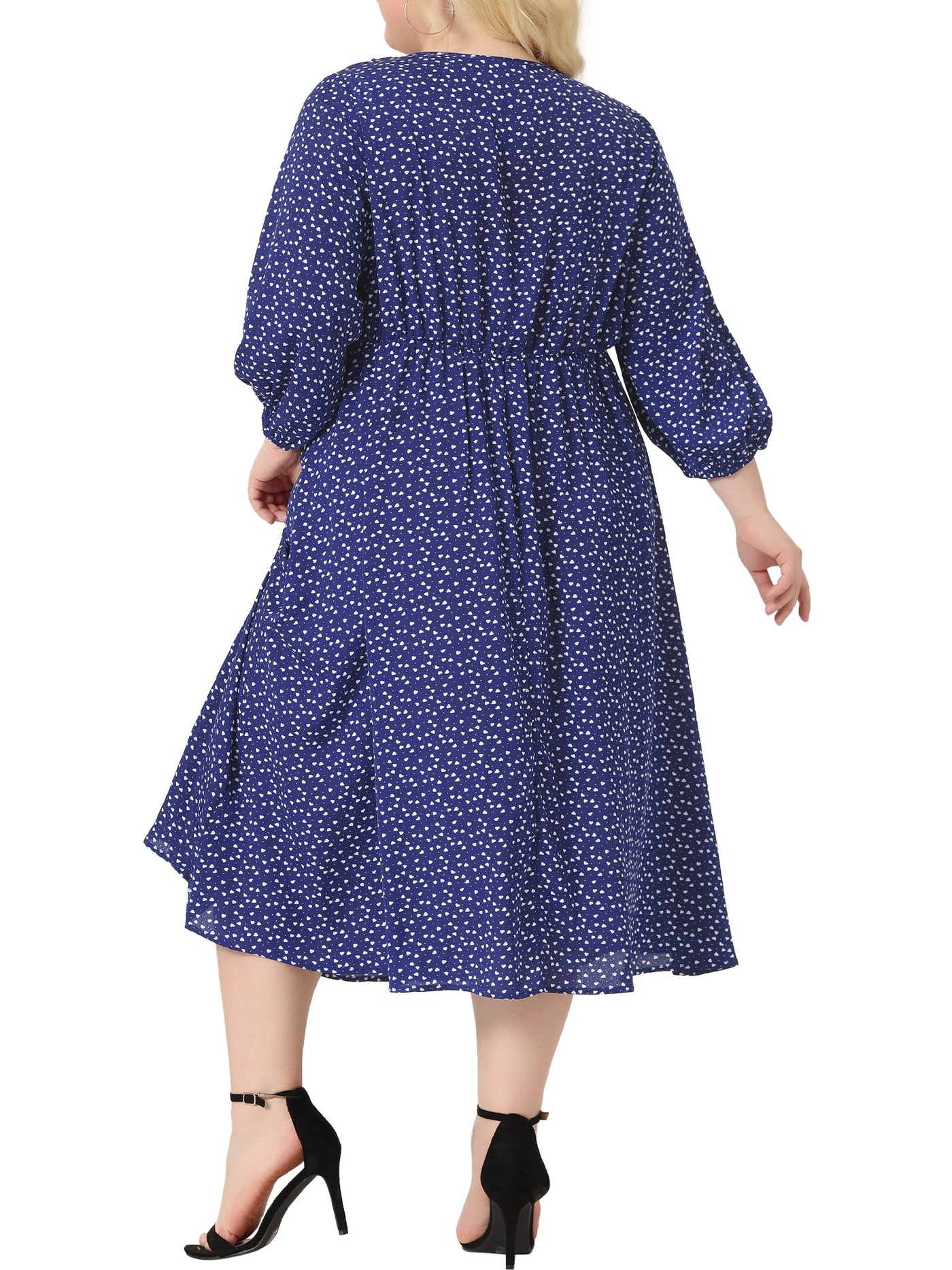 Bublédon Plus Size Dress for Women Casual Elbow Sleeve Sweetheart Print Midi Ruffle Dresses