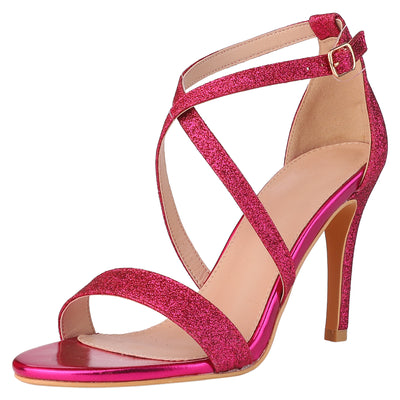 Bublédon Glitter Crisscross Strap Stiletto High Heels Sandals for Women