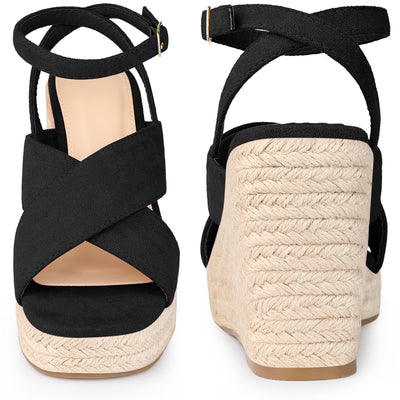 Platform Slingback Cross Straps Espadrilles Wedge Sandals for Women