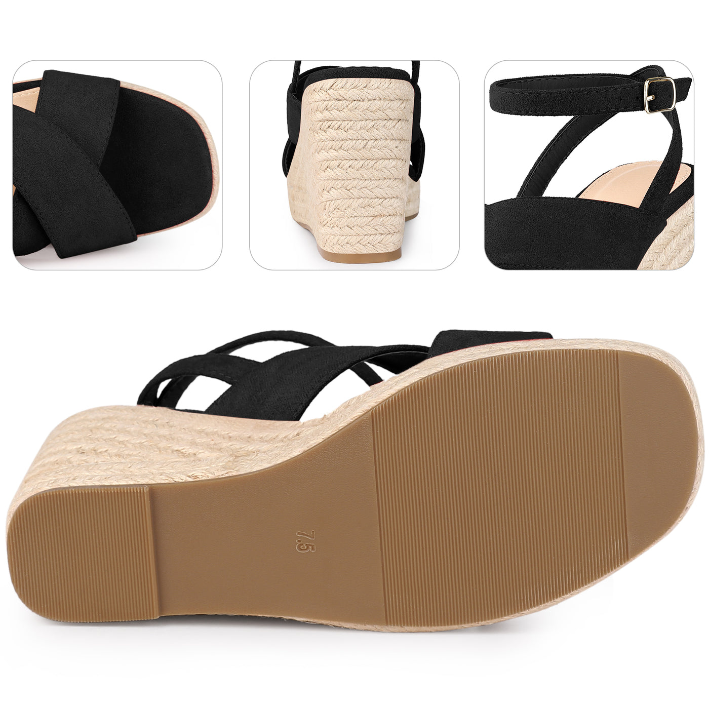Bublédon Platform Slingback Cross Straps Espadrilles Wedge Sandals for Women