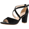 Crisscross Strap Faux Velvet Open Toe Block Heel Sandals for Women