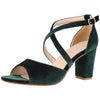 Crisscross Strap Faux Velvet Open Toe Block Heel Sandals for Women
