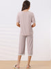 Womens Modal Loose Summer Pajama Set Lace Trim Short Sleeve Capri Pants Sleepwear