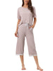 Womens Modal Loose Summer Pajama Set Lace Trim Short Sleeve Capri Pants Sleepwear