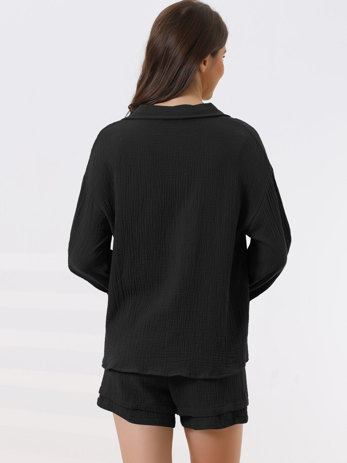 Bublédon Womens Sleepwear Button Down Long Sleeve Shirt with Shorts Casual Lounge Sets