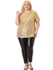 Plus Size Sequin Sparkly One Shoulder Short Sleeve Party Tops Blouses