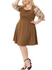 Plus Size Dress for Women Square Neck Sheer Long Sleeve Ruffle Flowy A-Line Midi Dresses