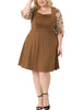 Plus Size Dress for Women Square Neck Sheer Long Sleeve Ruffle Flowy A-Line Midi Dresses