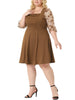 Plus Size Dress for Women Square Neck Sheer Long Sleeve Ruffle Flowy A-Line Midi Dresses