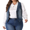 Plus Size Denim Vest for Women Sleeveless V Neck Button Down Jean Waistcoat Jacket