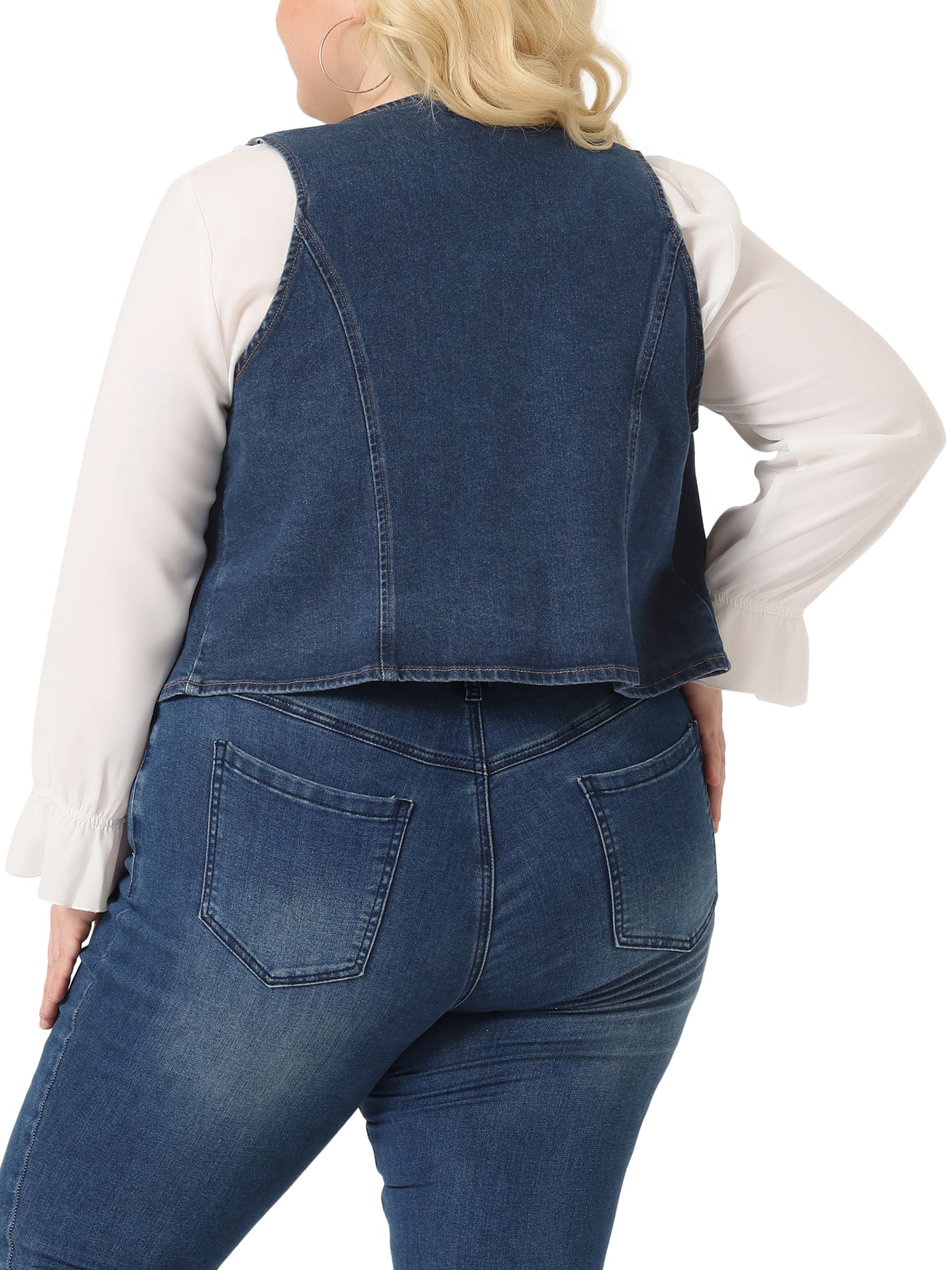 Bublédon Plus Size Denim Vest for Women Sleeveless V Neck Button Down Jean Waistcoat Jacket