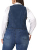 Plus Size Denim Vest for Women Sleeveless V Neck Button Down Jean Waistcoat Jacket