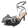 Rhinestone Bow Lace Up Rhinestones Strap Kitten Heel Sandals for Women
