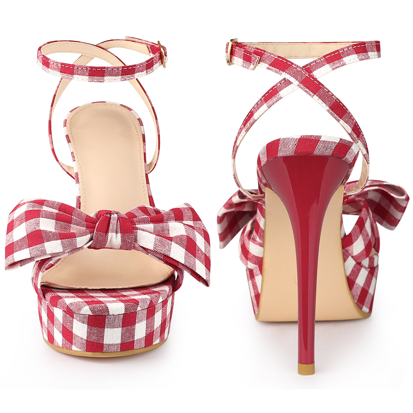 Bublédon Bow Stiletto Heel Plaid Sandals for Women