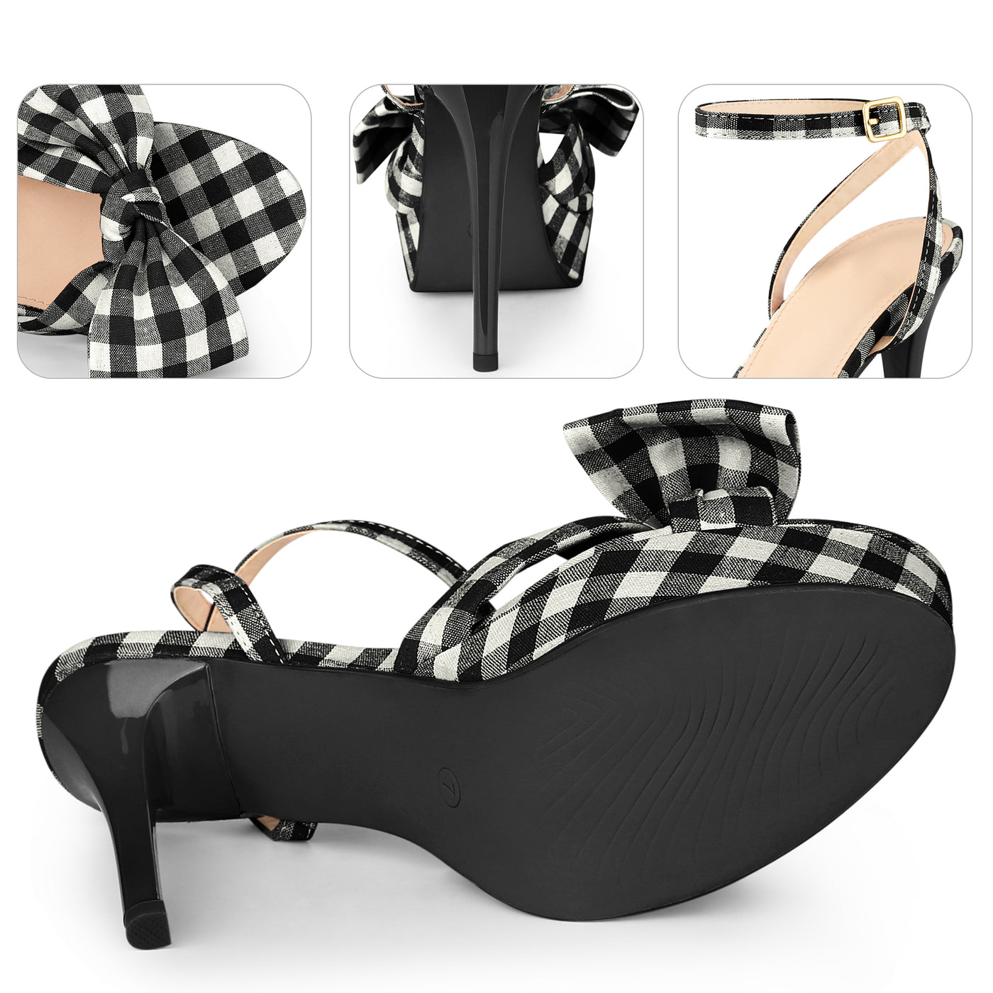 Bublédon Bow Stiletto Heel Plaid Sandals for Women
