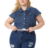 Plus Size Denim Vest for Women Y2K Button Down Tops Cap Short Sleeve Jean Jacket Streetwear