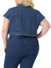 Plus Size Denim Vest for Women Y2K Button Down Tops Cap Short Sleeve Jean Jacket Streetwear