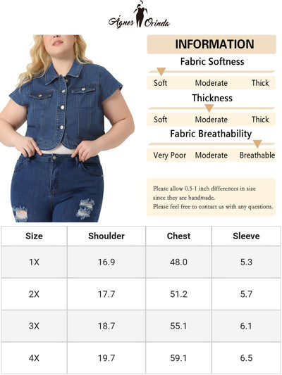 Plus Size Denim Vest for Women Y2K Button Down Tops Cap Short Sleeve Jean Jacket Streetwear