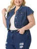 Plus Size Denim Vest for Women Y2K Button Down Tops Cap Short Sleeve Jean Jacket Streetwear