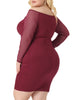 Plus Size Bodycon Off Shoulder Mesh 3/4 Sleeve Stretchy Ruched Cocktail Pencil Mini Dress