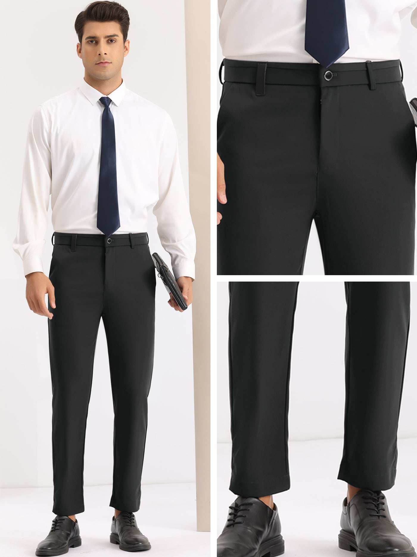 Bublédon Slim Fit Dress Pants for Men's Solid Color Flat Front Formal Trouser