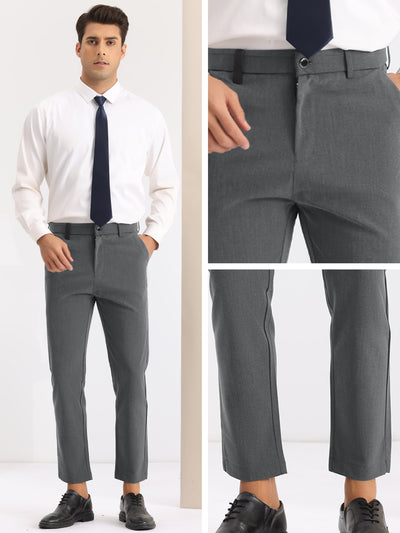 Slim Fit Dress Pants for Men's Solid Color Flat Front Formal Trouser