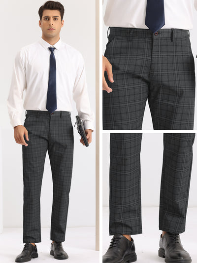 Checked Regular Fit Flat Front Formal Business Plaid Dress Pants