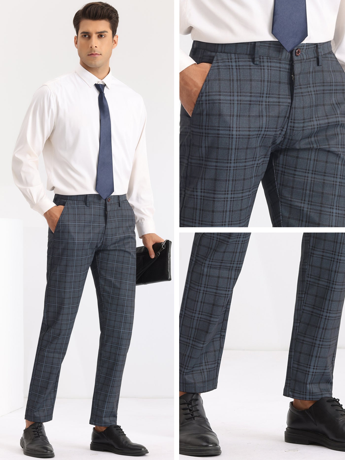 Bublédon Checked Regular Fit Flat Front Formal Business Plaid Dress Pants