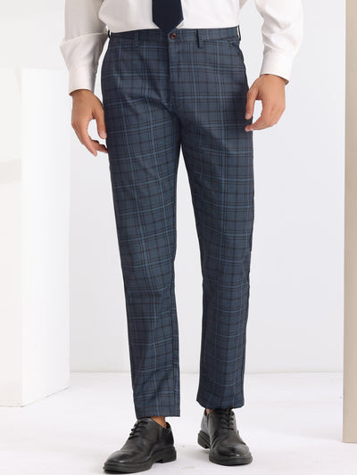 Checked Regular Fit Flat Front Formal Business Plaid Dress Pants