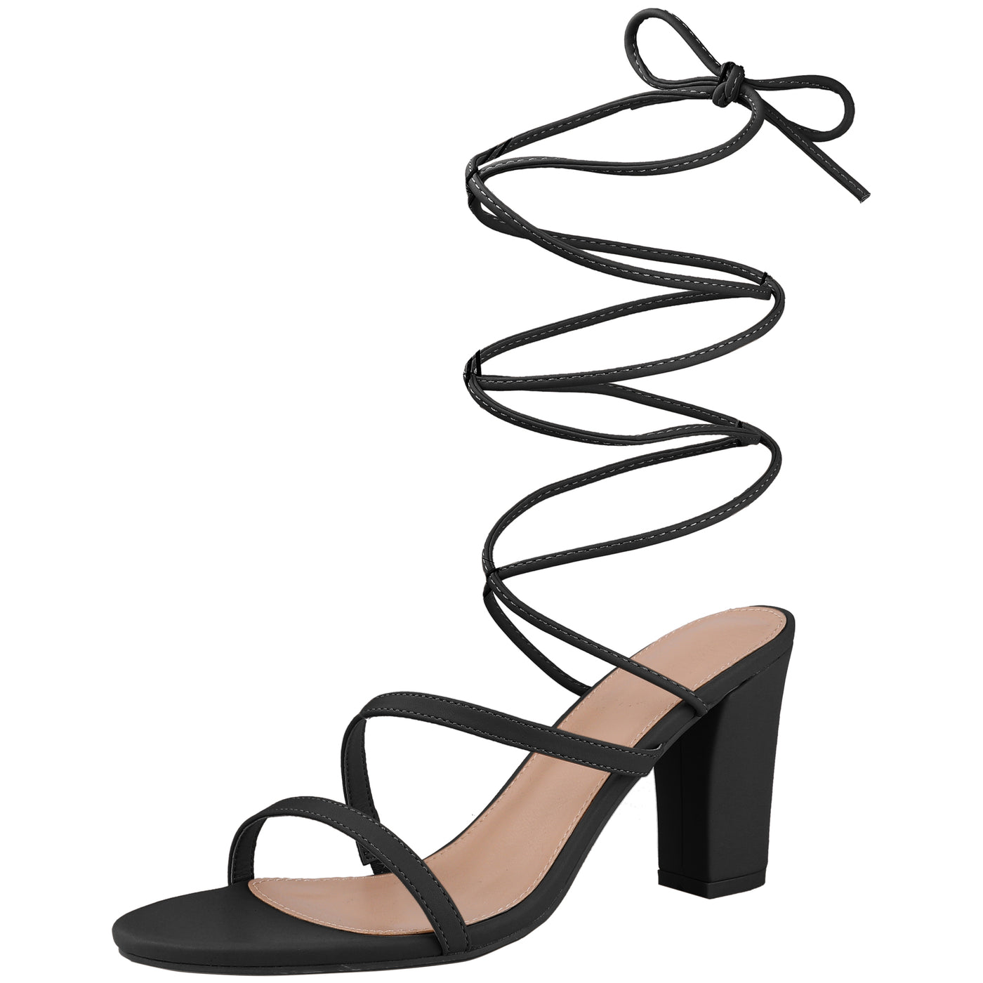 Bublédon Strappy Lace Up Open Toe Block Heel Sandals for Women
