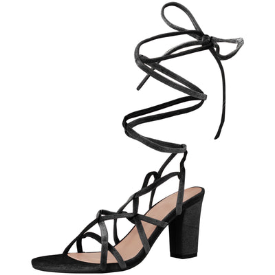 Bublédon Strappy Lace Up Slingback Chunky Heels Sandal for Women
