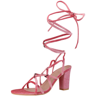 Strappy Lace Up Slingback Chunky Heels Sandal for Women